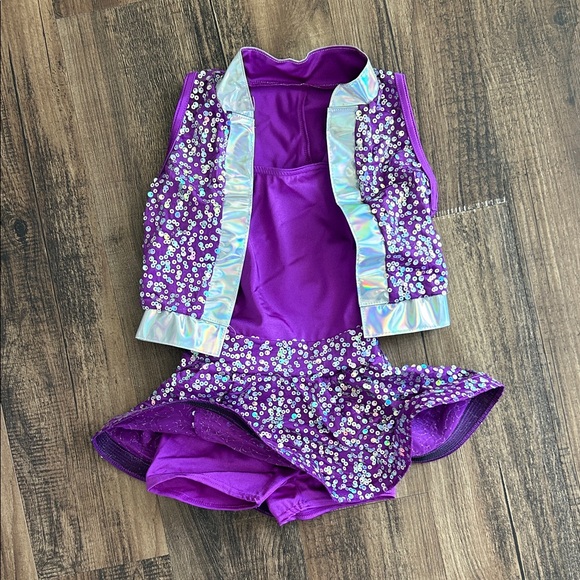 Purple Sequin Kids dance Costume - Picture 1 of 10